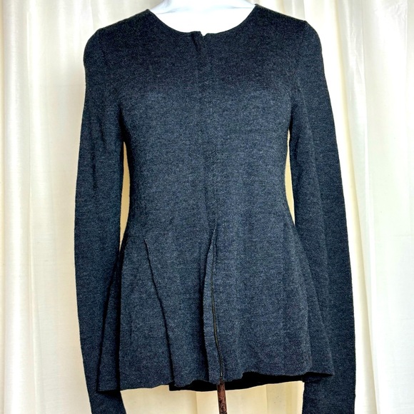 Eileen Fisher Merino Wool Zip Front Flare Bottom Long Sleeve Sweater - Picture 1 of 15